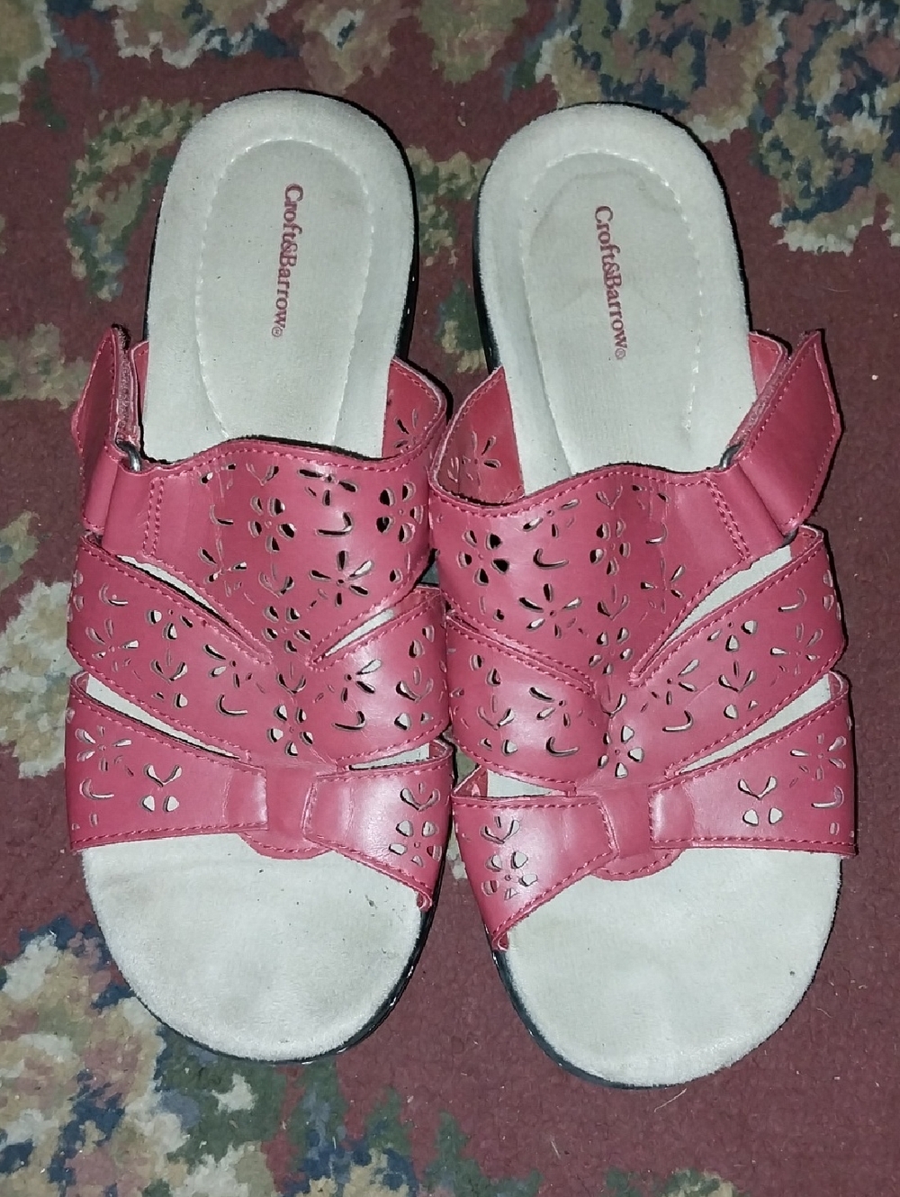 Croft & Barrow Red Laser-Cut Slide Sandals